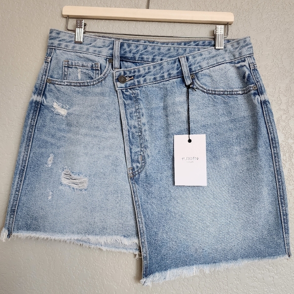 HIDDEN L.A New Jeans The Peyton Denim Asymmetrical Wrap Wrap Mini-Skirt Size L - Picture 16 of 16